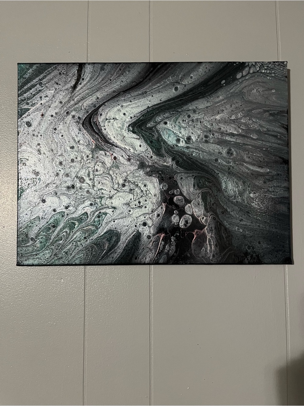 Abstract Fluid Art Canvas in Black, Gray, White